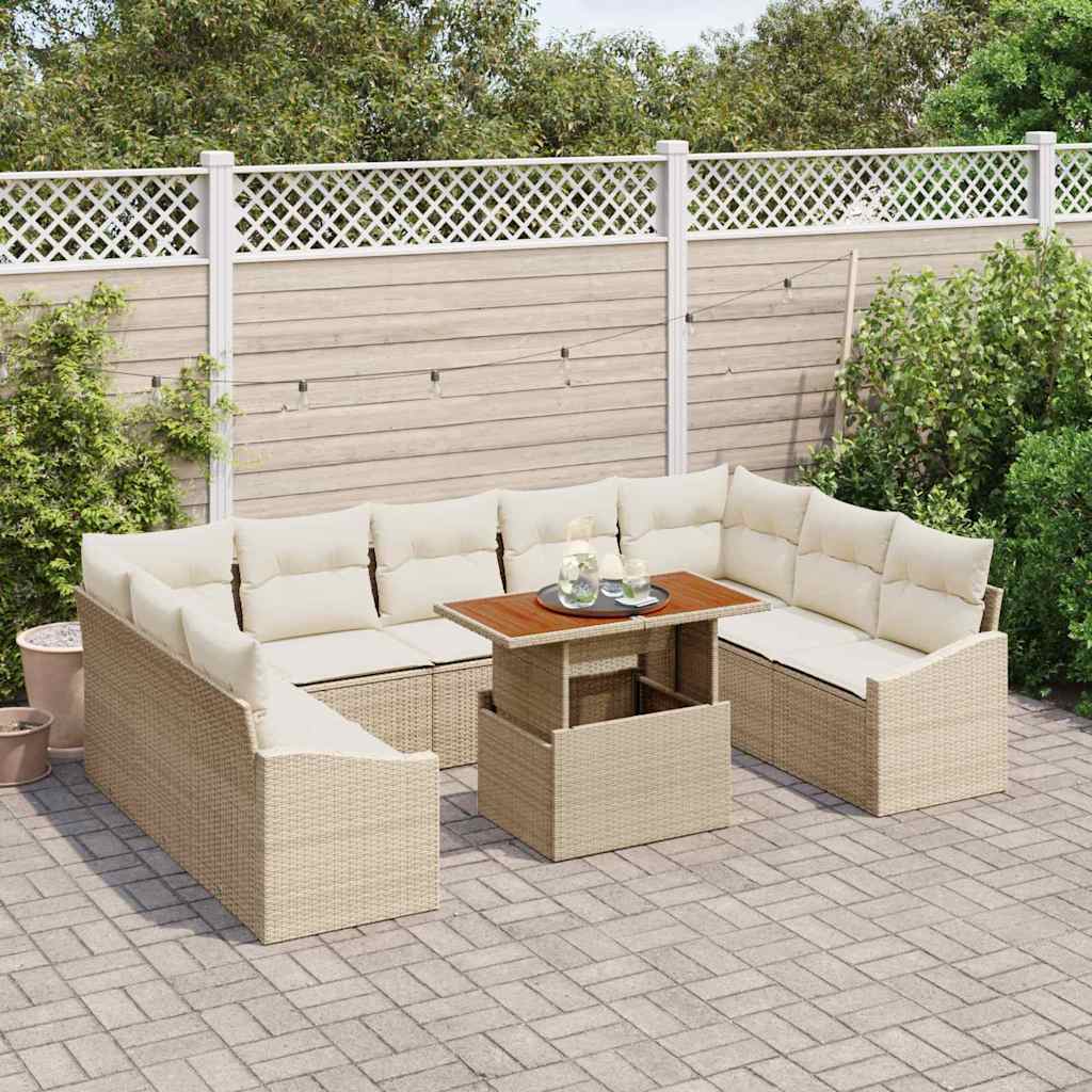 Garten-Sofa-Set mit Speicher 10 pcs Beige Poly Rattan