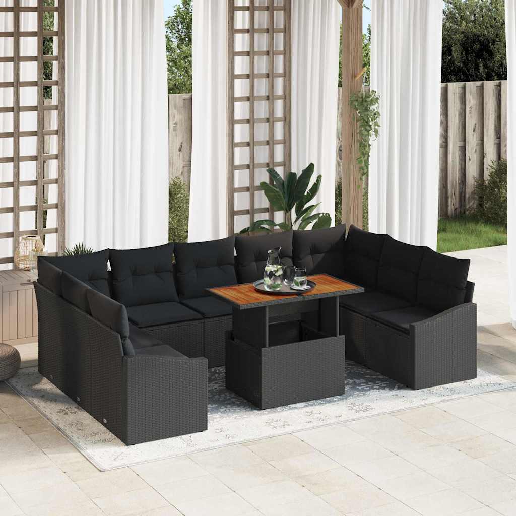 Garten-Sofa-Set mit Speicher 10 pcs Schwarz Poly Rattan
