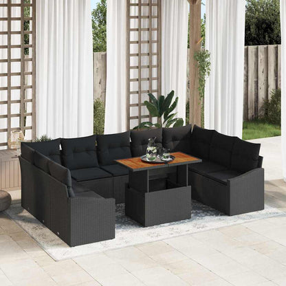 Garten-Sofa-Set mit Speicher 10 pcs Schwarz Poly Rattan