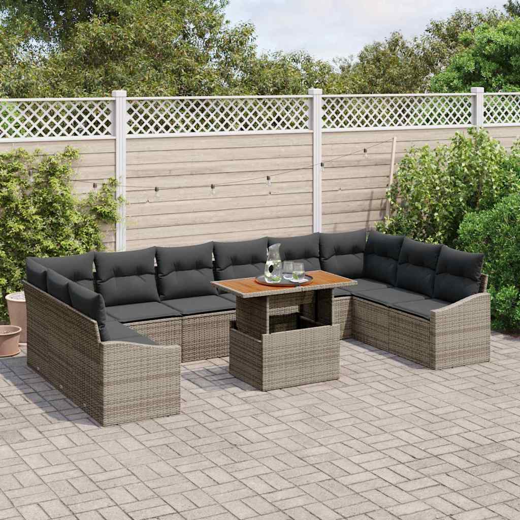 Garten-Sofa-Set mit Speicher 11 pcs Grau Poly Rattan