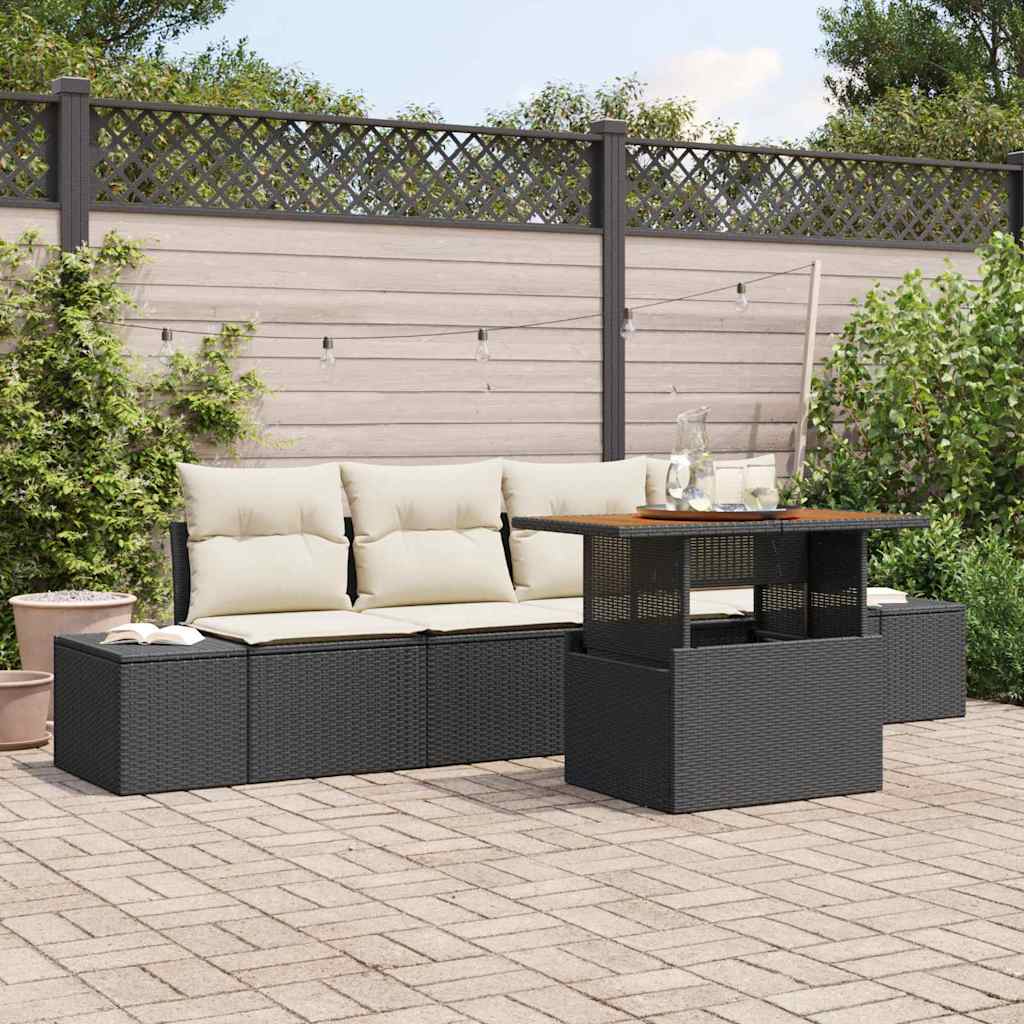 Garten-Sofa-Set mit Speicher 5 pcs Schwarz Poly Rattan