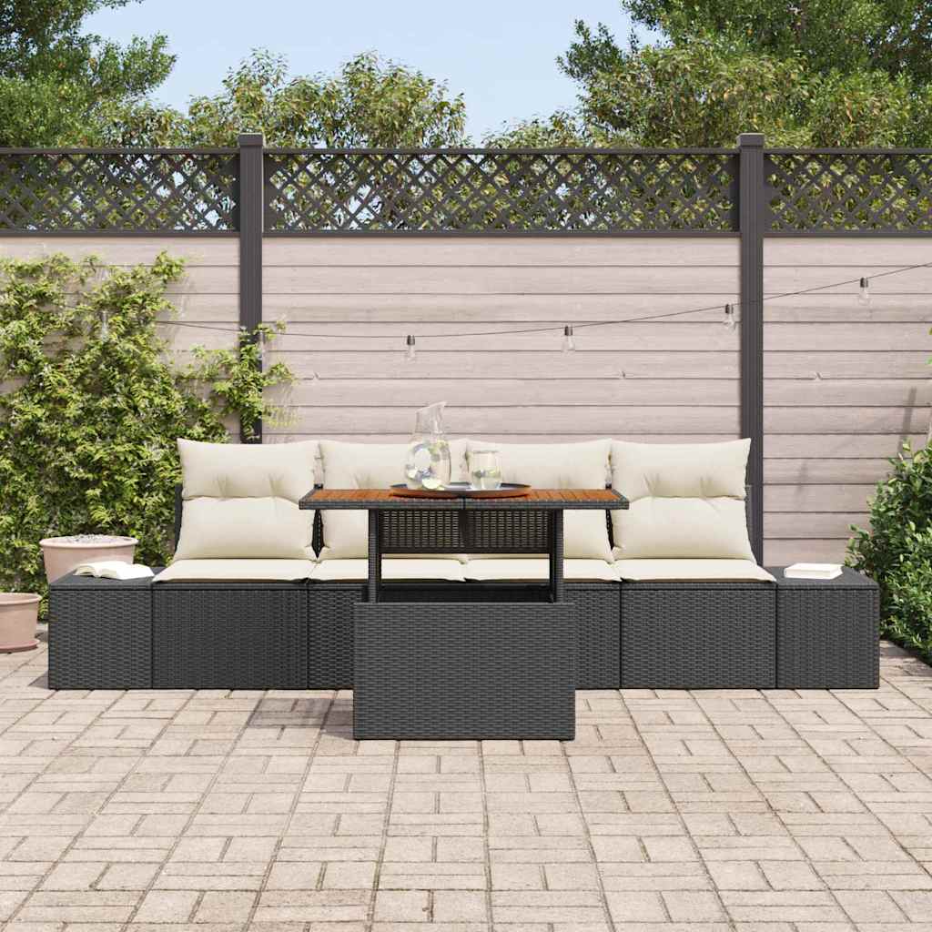 Garten-Sofa-Set mit Speicher 5 pcs Schwarz Poly Rattan