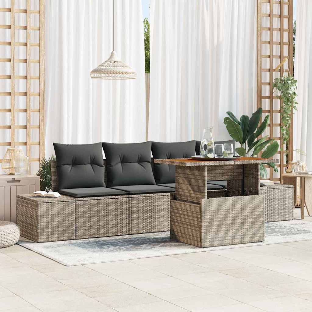 Garten-Sofa-Set mit Speicher 5 pcs Grau Poly Rattan