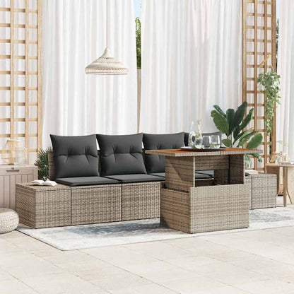 Garten-Sofa-Set mit Speicher 5 pcs Grau Poly Rattan