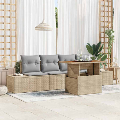 Garten-Sofa-Set mit Speicher 5 pcs Beige Poly Rattan