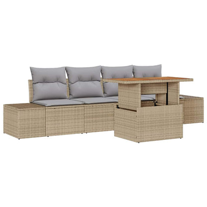 Garten-Sofa-Set mit Speicher 5 pcs Beige Poly Rattan