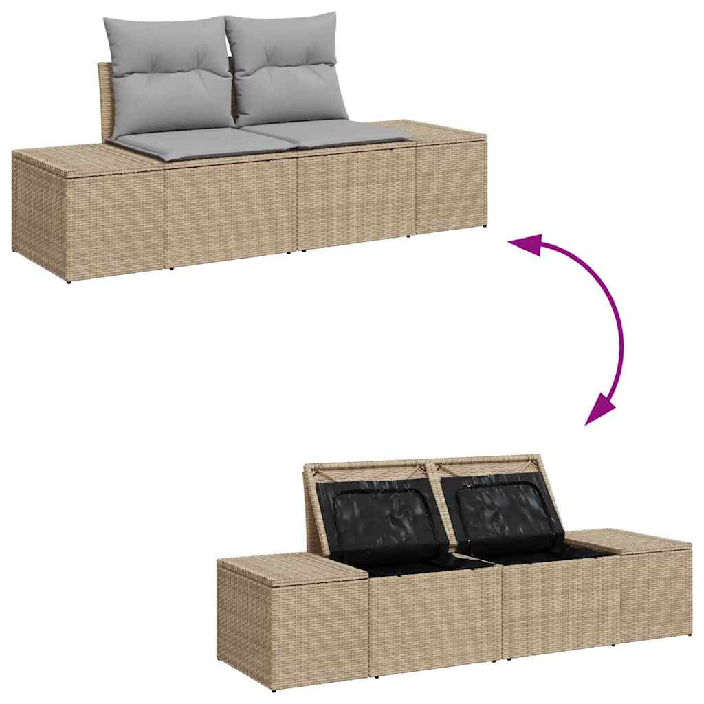 Garten-Sofa-Set mit Speicher 5 pcs Beige Poly Rattan