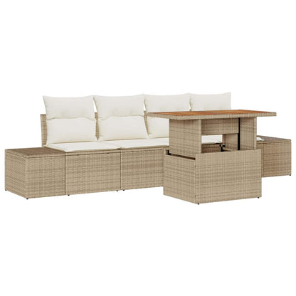 Garten-Sofa-Set mit Speicher 5 pcs Beige Poly Rattan