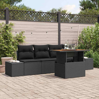 Garten-Sofa-Set mit Speicher 5 pcs Schwarz Poly Rattan