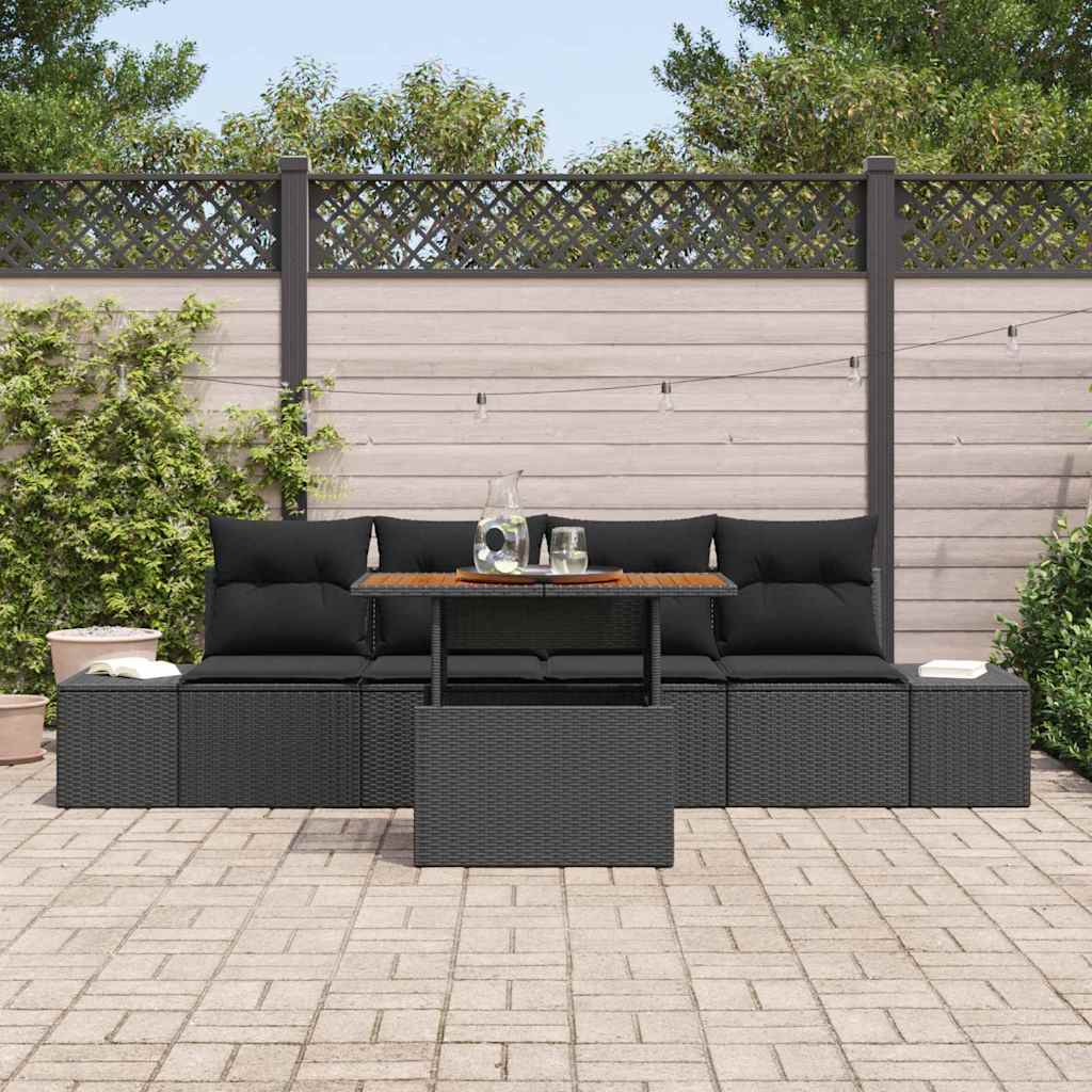 Garten-Sofa-Set mit Speicher 5 pcs Schwarz Poly Rattan