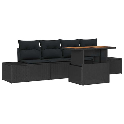 Garten-Sofa-Set mit Speicher 5 pcs Schwarz Poly Rattan