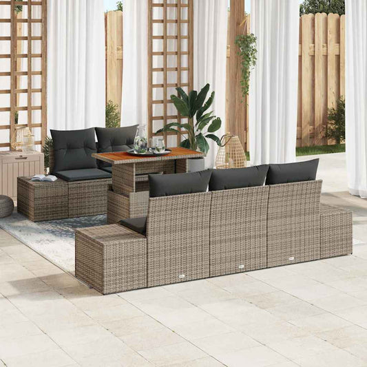 Garten-Sofa-Set mit Speicher 6 pcs Grau Poly Rattan