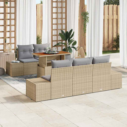 Garten-Sofa-Set mit Speicher 6 pcs Beige Poly Rattan