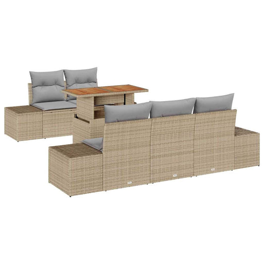 Garten-Sofa-Set mit Speicher 6 pcs Beige Poly Rattan