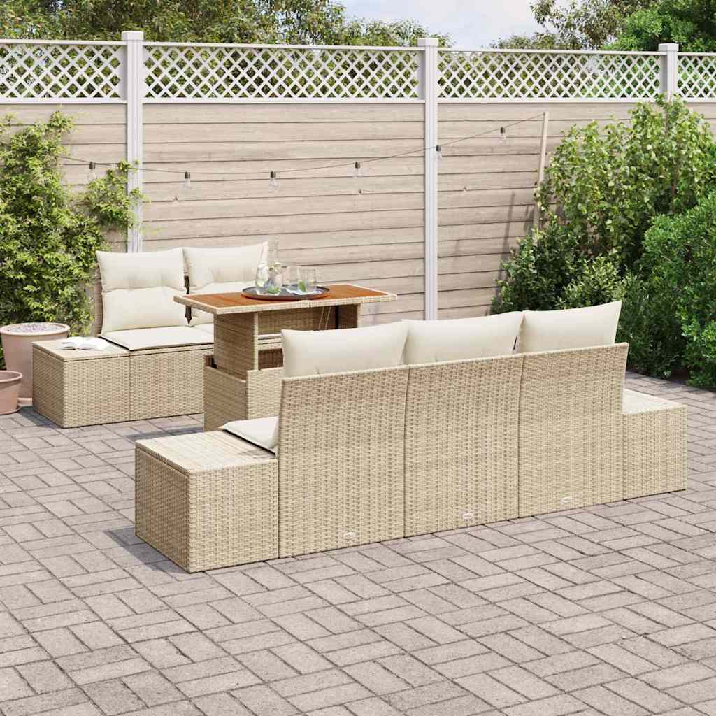 Garten-Sofa-Set mit Speicher 6 pcs Beige Poly Rattan