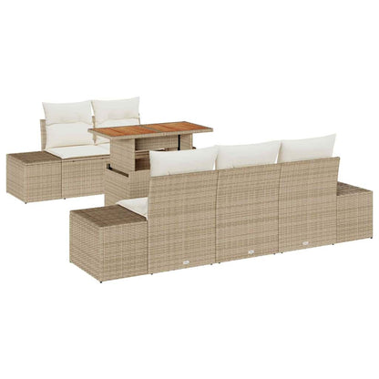 Garten-Sofa-Set mit Speicher 6 pcs Beige Poly Rattan
