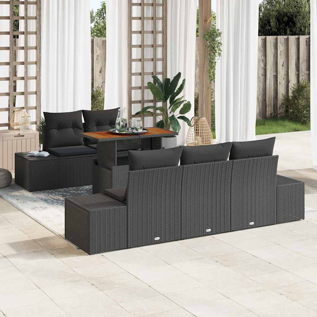 Garten-Sofa-Set mit Speicher 6 pcs Schwarz Poly Rattan