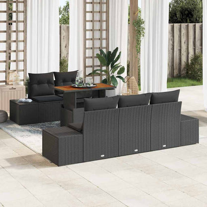 Garten-Sofa-Set mit Speicher 6 pcs Schwarz Poly Rattan