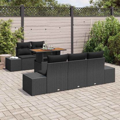 Garten-Sofa-Set mit Speicher 6 pcs Schwarz Poly Rattan