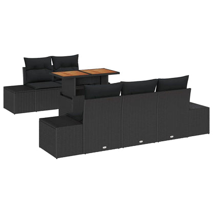 Garten-Sofa-Set mit Speicher 6 pcs Schwarz Poly Rattan