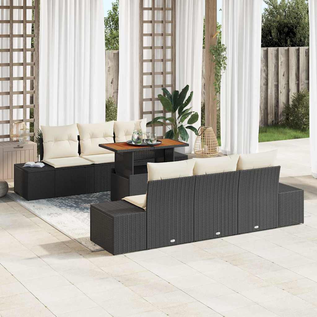 Garten-Sofa-Set mit Speicher 7 pcs Schwarz Poly Rattan