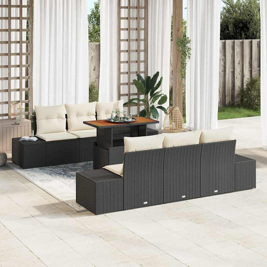 Garten-Sofa-Set mit Speicher 7 pcs Schwarz Poly Rattan