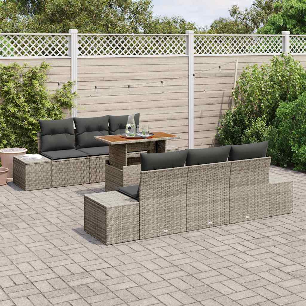 Garten-Sofa-Set mit Speicher 7 pcs Grau Poly Rattan