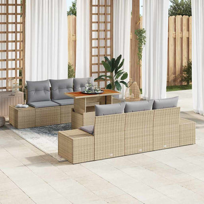 Garten-Sofa-Set mit Speicher 7 pcs Beige Poly Rattan