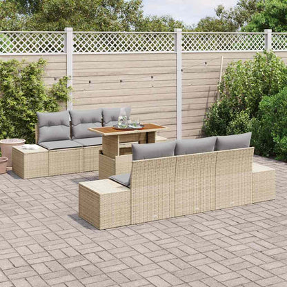 Garten-Sofa-Set mit Speicher 7 pcs Beige Poly Rattan