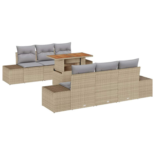 Garten-Sofa-Set mit Speicher 7 pcs Beige Poly Rattan