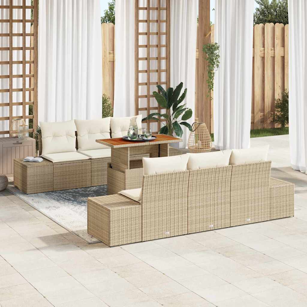 Garten-Sofa-Set mit Speicher 7 pcs Beige Poly Rattan