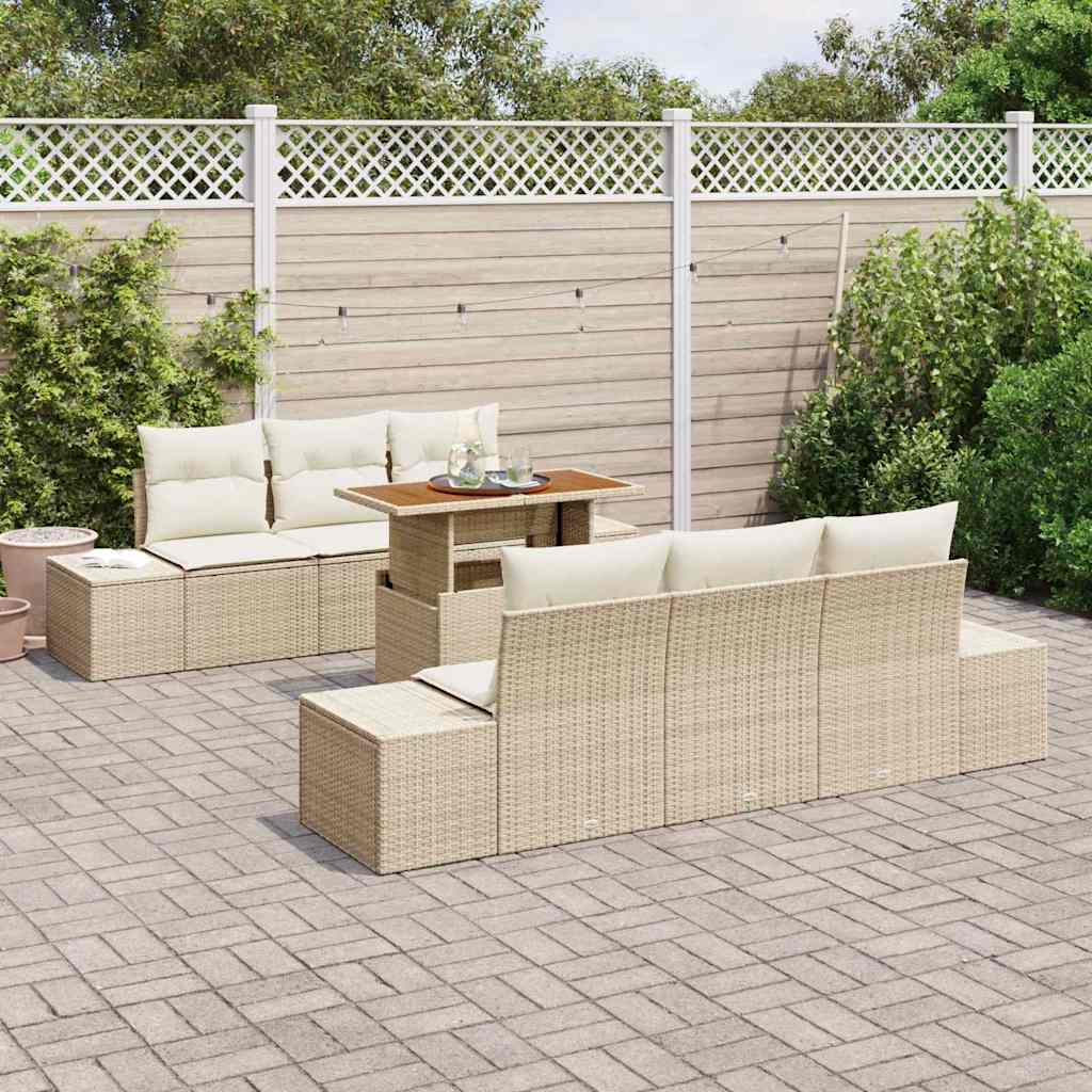 Garten-Sofa-Set mit Speicher 7 pcs Beige Poly Rattan