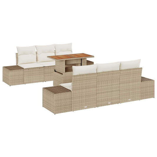 Garten-Sofa-Set mit Speicher 7 pcs Beige Poly Rattan