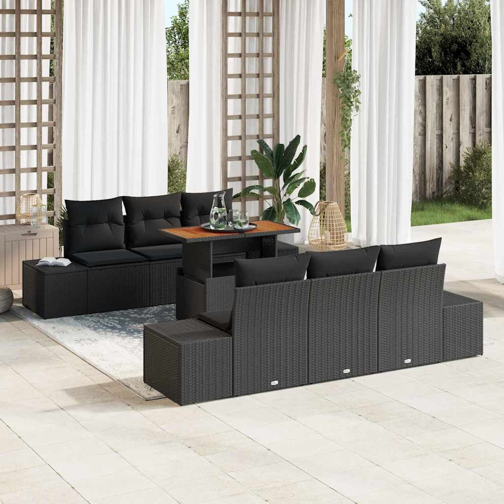 Garten-Sofa-Set mit Speicher 7 pcs Schwarz Poly Rattan