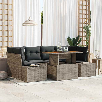 Garten-Sofa-Set mit Speicher 7 pcs Grau Poly Rattan
