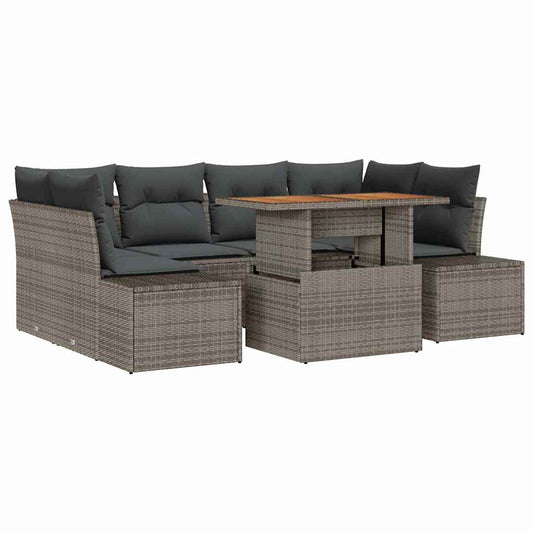 Garten-Sofa-Set mit Speicher 7 pcs Grau Poly Rattan