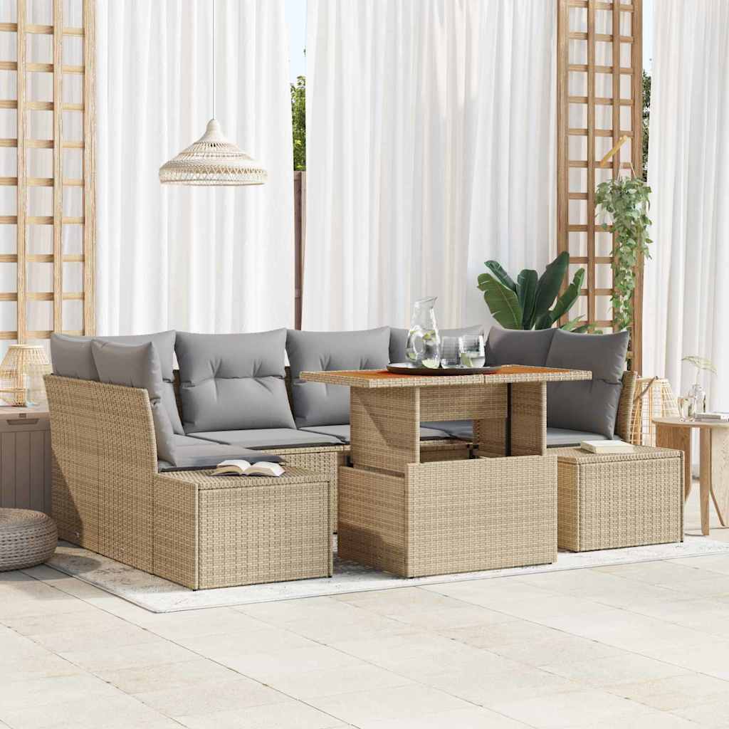 Garten-Sofa-Set mit Speicher 7 pcs Beige Poly Rattan