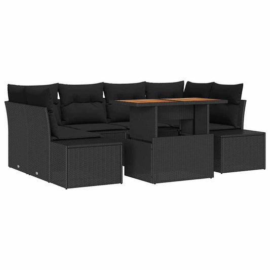 Garten-Sofa-Set mit Speicher 7 pcs Schwarz Poly Rattan