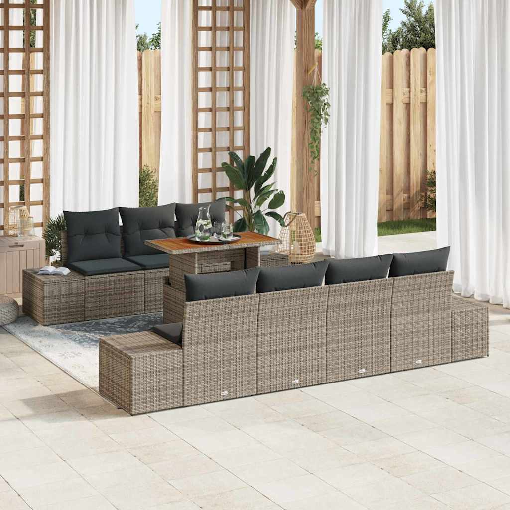 Garten-Sofa-Set mit Speicher 8 pcs Grau Poly Rattan