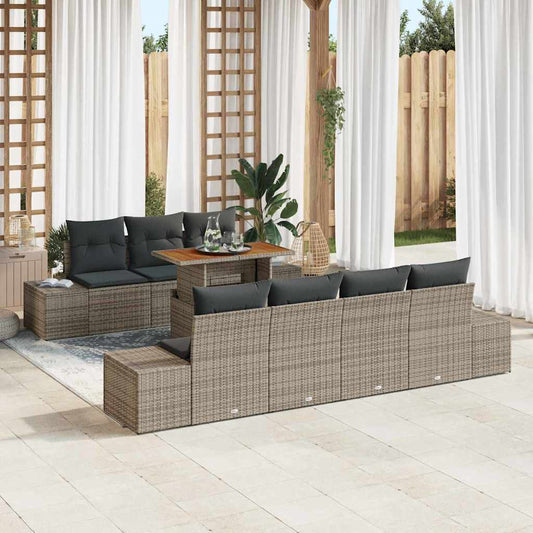 Garten-Sofa-Set mit Speicher 8 pcs Grau Poly Rattan