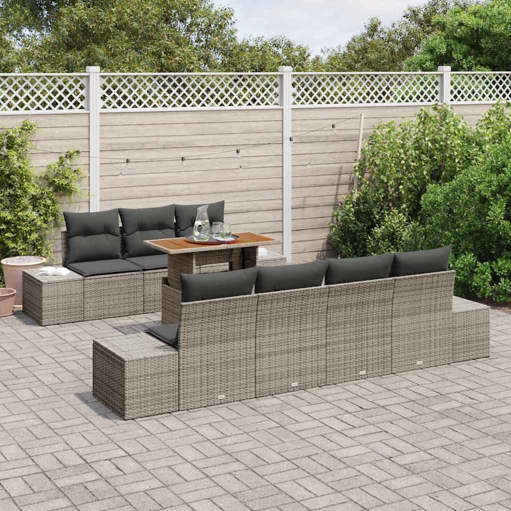 Garten-Sofa-Set mit Speicher 8 pcs Grau Poly Rattan