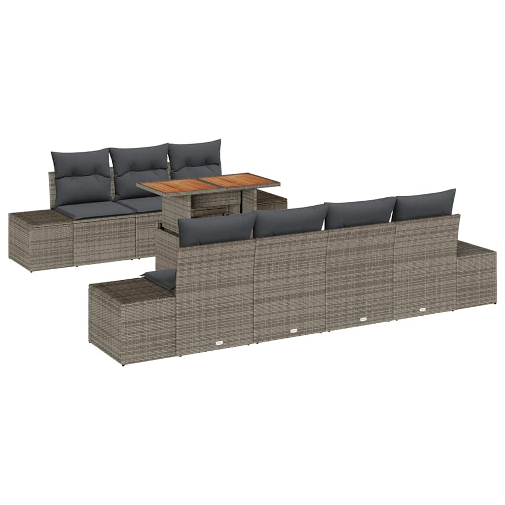 Garten-Sofa-Set mit Speicher 8 pcs Grau Poly Rattan