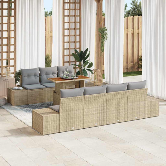 Garten-Sofa-Set mit Speicher 8 pcs Beige Poly Rattan