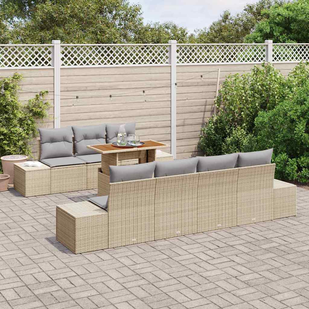Garten-Sofa-Set mit Speicher 8 pcs Beige Poly Rattan