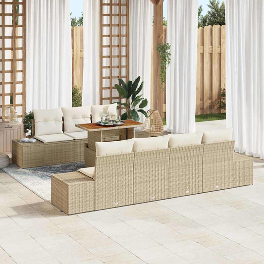 Garten-Sofa-Set mit Speicher 8 pcs Beige Poly Rattan