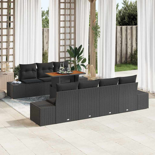 Garten-Sofa-Set mit Speicher 8 pcs Schwarz Poly Rattan