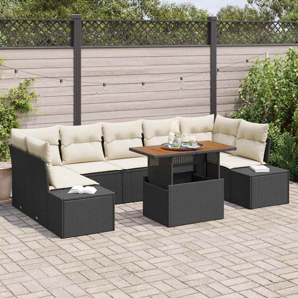 Garten-Sofa-Set mit Speicher 8 pcs Schwarz Poly Rattan