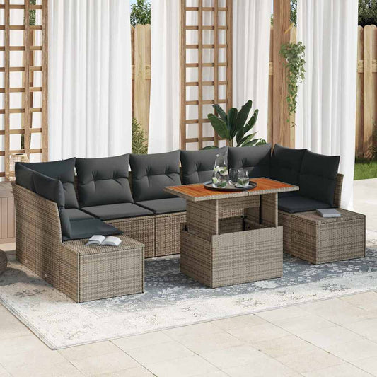 Garten-Sofa-Set mit Speicher 8 pcs Grau Poly Rattan