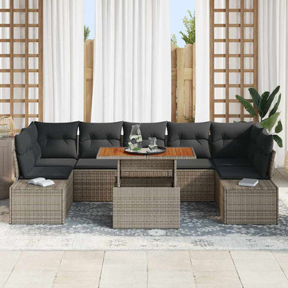 Garten-Sofa-Set mit Speicher 8 pcs Grau Poly Rattan