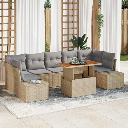 Garten-Sofa-Set mit Speicher 8 pcs Beige Poly Rattan